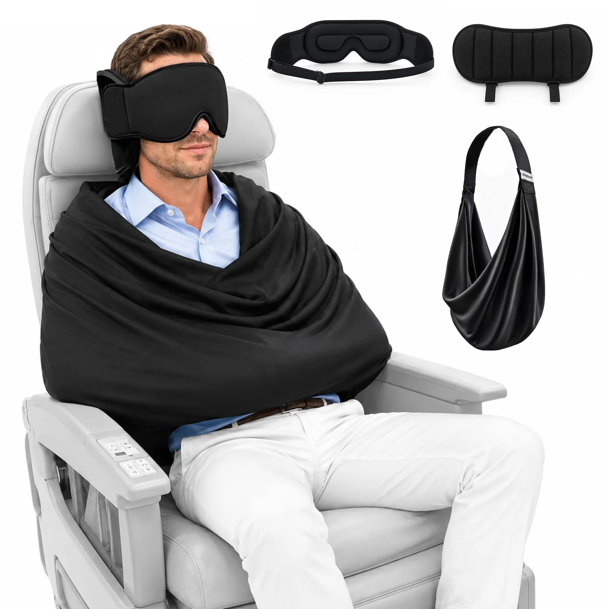 Travel Accessories Long Flight - 3-in-1 Flugzeug-Schlafunterstützungsset, Reise-Schlafzubehör mit Memory-Schaum, verstellbares